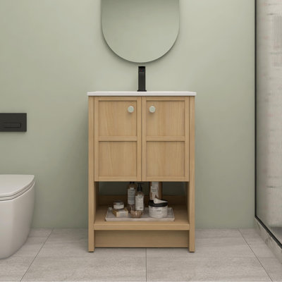 24 Inch Freestanding Bathroom Vanity whit Ceramic Sink, 2-Soft Closing Doors