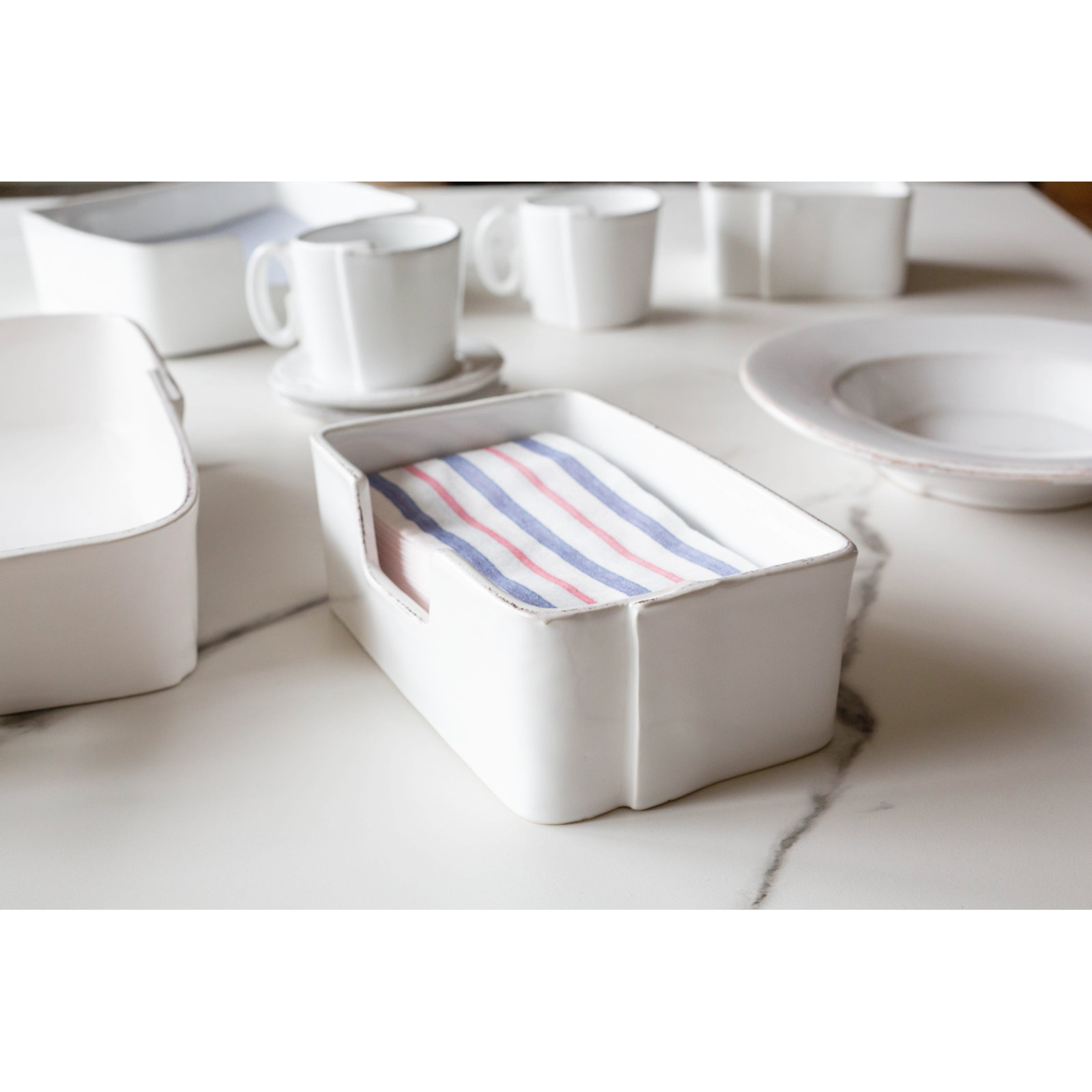 Lastra White Napkin Holder, 3.25" H x 8.25" W x 5.25" D