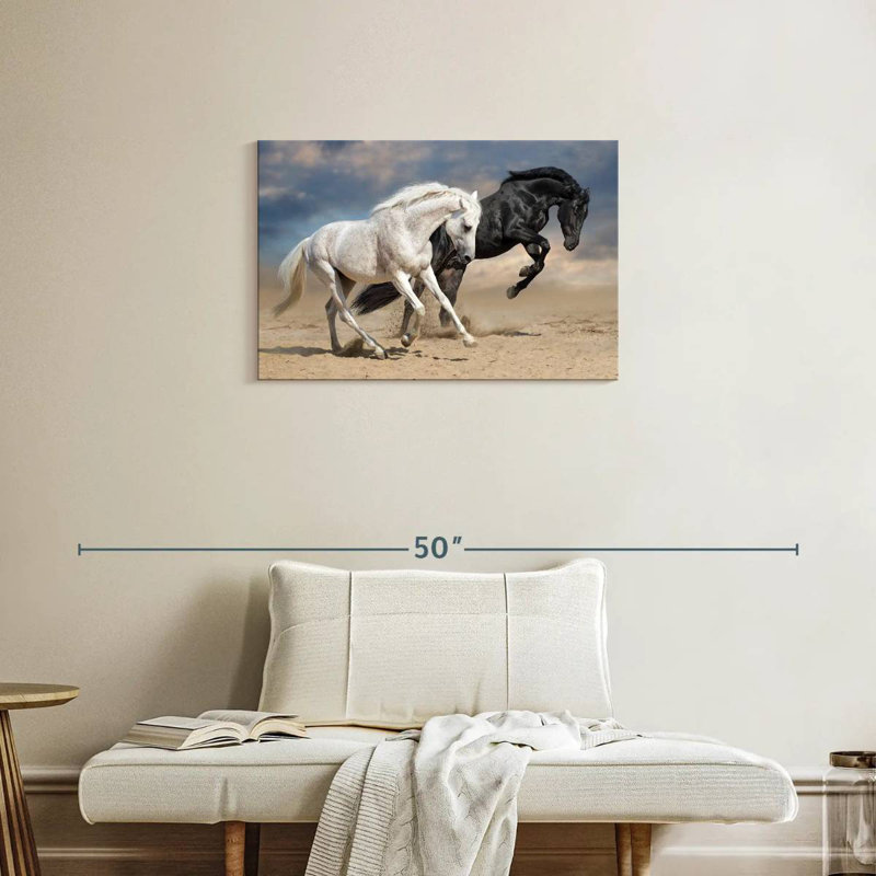 Chevaux noirs et blancs Brampt, H 20 po x l 30 po
