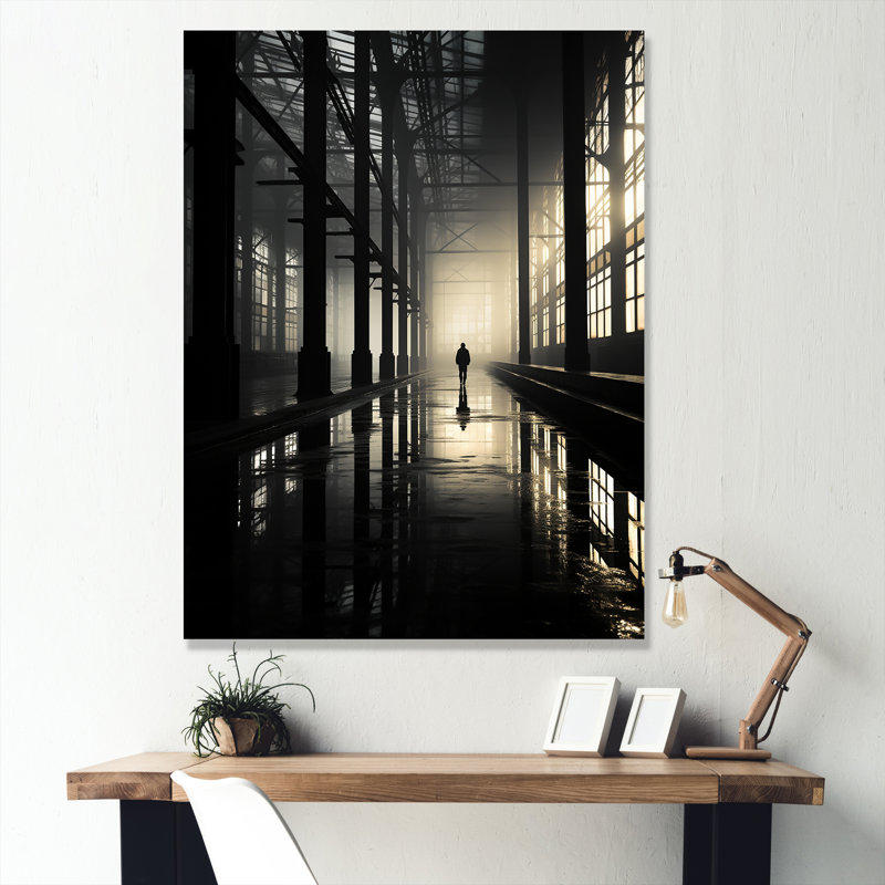 Paysage industriel saphir lever de soleil sur toile, Toile tendue, H 32 po x l 16 po x P 1 po