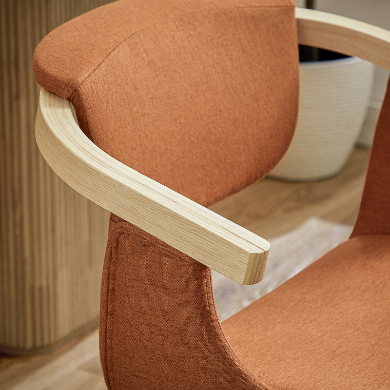  Diland Fabric Upholstered Swivel Desk Chair, Beige, Orange Linen