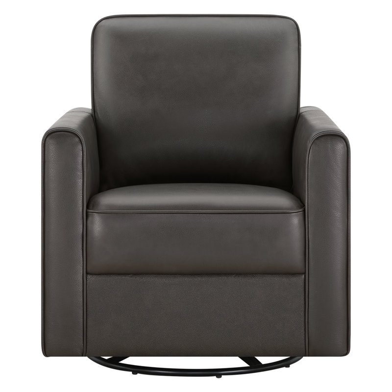 Weston Genuine Leather Swivel Accent Chair, Ivory
