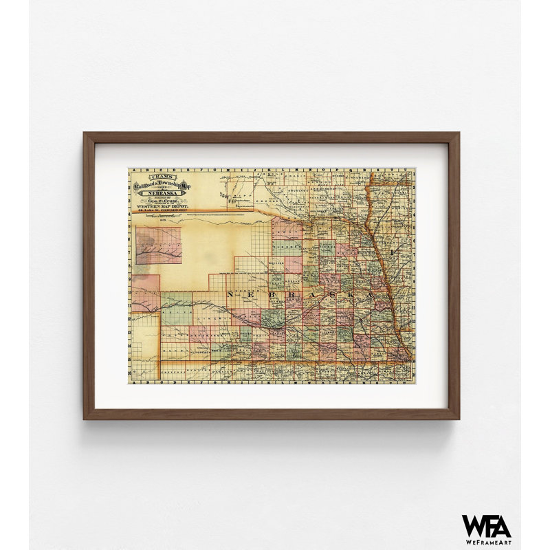 «Nebraska 1878», cartes encadrées du Nebraska, carte de la ville des États-Unis, décoration murale, carte du Nebraska, affiche rétro des États-Unis, homme des cavernes, art mural