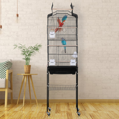 Edelson 64 in. Steel Pointed Top Floor Bird Cage with Wheels with Stand with Perch with Tray