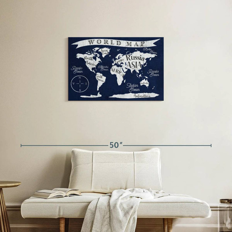 Carte du monde marine Aliaz, H 20 po x l 30 po