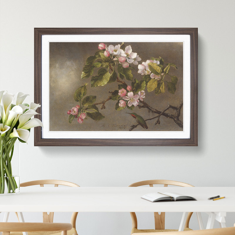 Apple Blossom by Martin Johnson Heade - Picture Frame Graphic Art, 27cm H x 36cm W x 2cm D, Walnut Framed