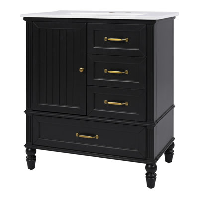 Meuble-lavabo 30 po avec lavabo, armoire de salle de bain avec porte et trois tiroirs