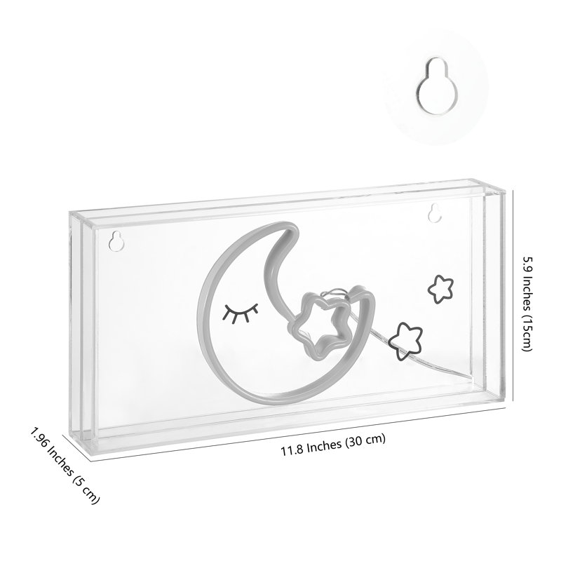 Moon 11.8" Contemporary Glam Acrylic Box USB Operated LED Neon Light, Pink/Yellow