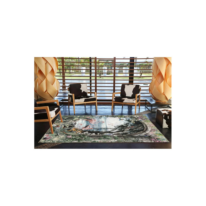 Forest Themed Tapestry Design Flamingo And Sea Patterned Vintage Decorative Carpet, Rectangle 2'4" x 4'