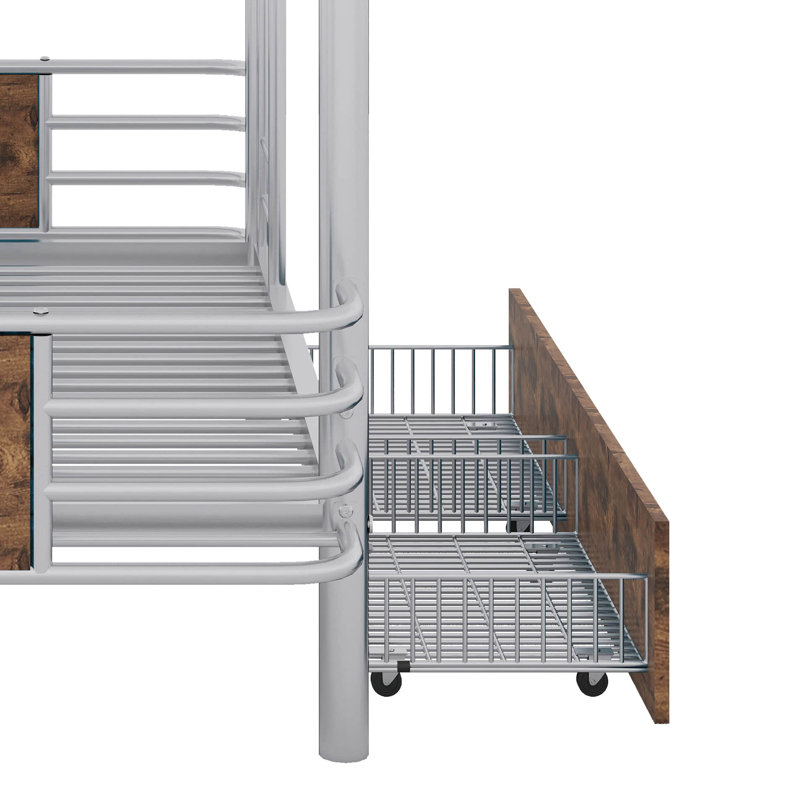 Adiel Kids Twin XL Over Twin XL Bunk Bed with Drawers, Silver