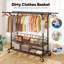  Portant à vêtements double robuste 625 lb avec tablettes et panier en métal Porte-vêtements sur roulettes-689732814