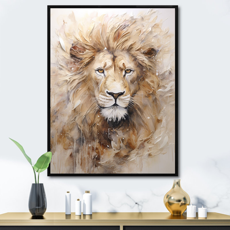 «Powerful Lion S Stare Portrait IV», reproduction, H 20 po x l 12 po x P 1 po, Cadre flottant noir