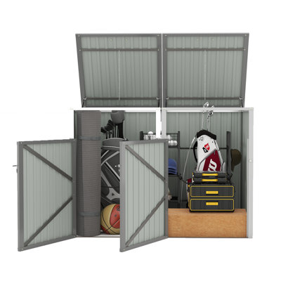 Garbage Bin Shed Stores 2 Trash Cans Metal Outdoor Bin Shed For Garbage Storage,54 Cubic Feet Of Space,stainless Galvanized Steel, Bin Shed For Garden Yard Lawn