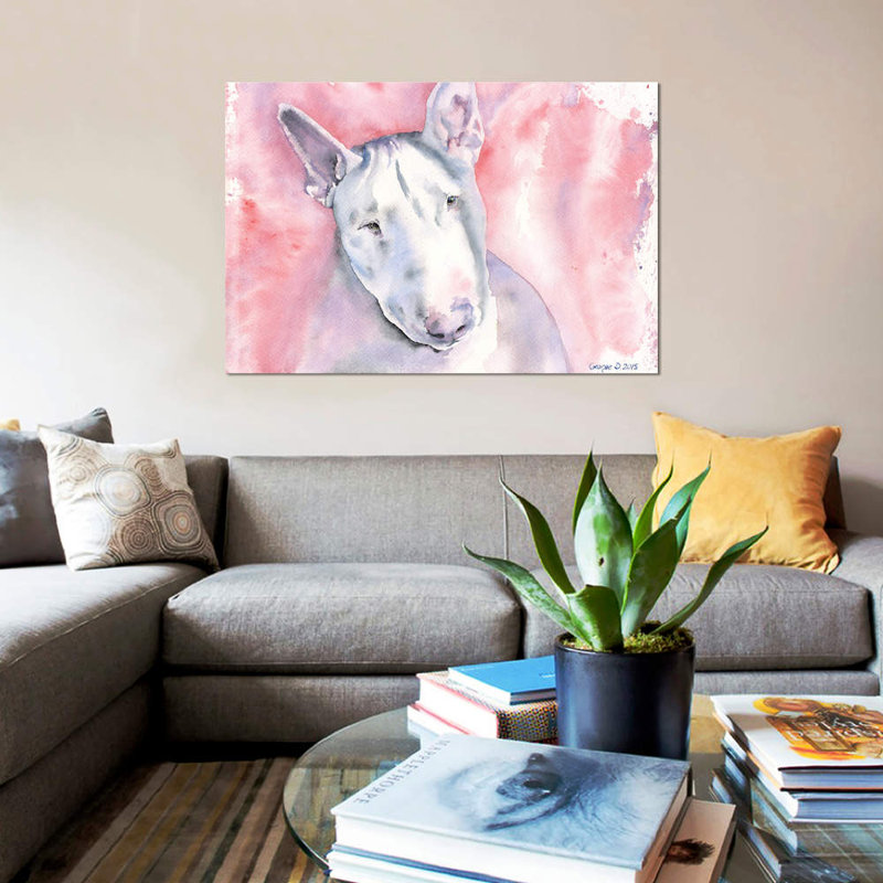 «Bull Terrier», reproduction sur toile, H 18 po x l 26 po x P 1,5 po, Toile avec cadre noir, Pas de tapis