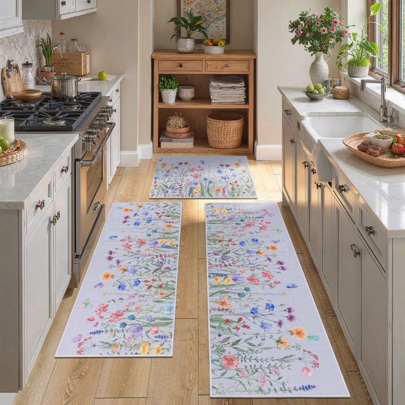Tapis de cuisine antidérapant lavable (ensemble de 3), Gris