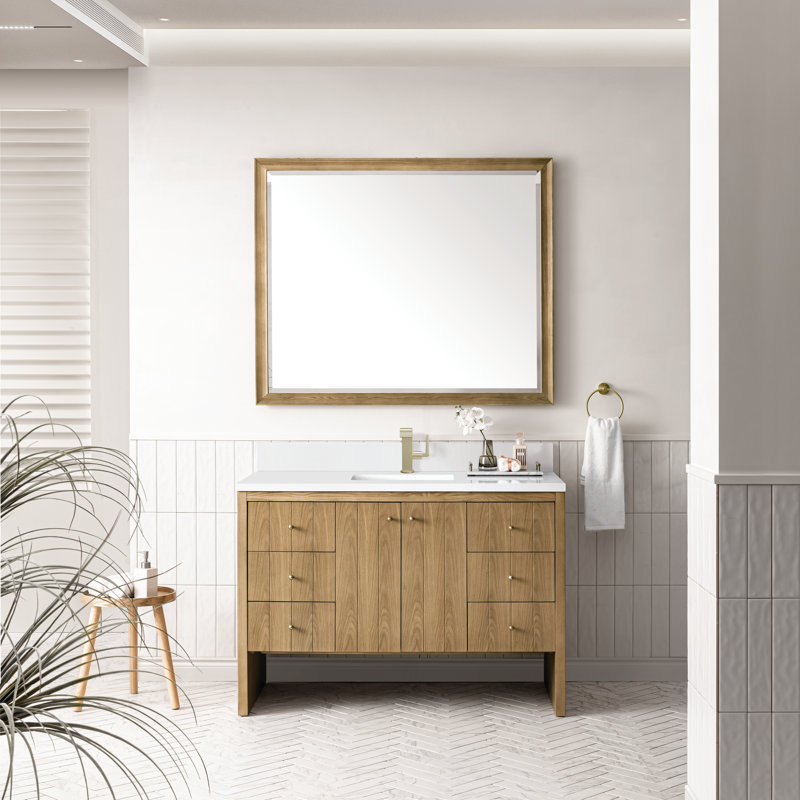Hudson 48'' W Single Vanity, White Zeus, 8" Widespread, Light Natural Oak