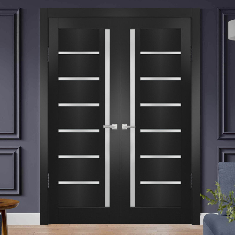 Portes françaises en bois givré Quadro, Noir, 48 po x 80 po