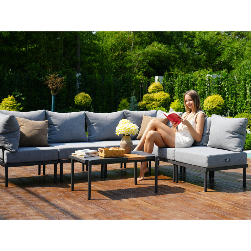 Ensemble de conversation modulaire d'extérieur 7 pièces avec coussins en oléfine de 6 pouces, ensembles de conversation pour patio