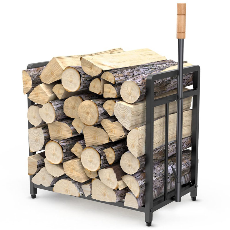 15.5-Inch Compact Metal Firewood Rack With Fire Blower, For Indoor Outdoor Use With Fireplaces, Stoves, And Grills, Black