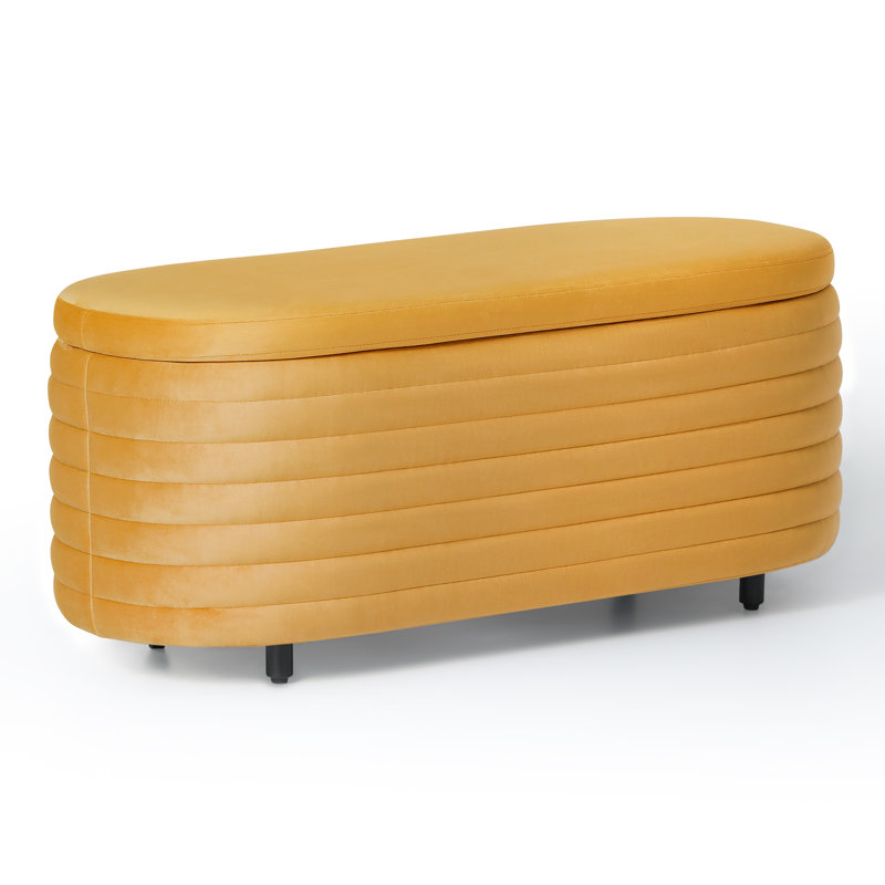 Banc de rangement rembourré en polyester Farrah, H 18,1 po x l 42,5 po x P 17 po, Jaune