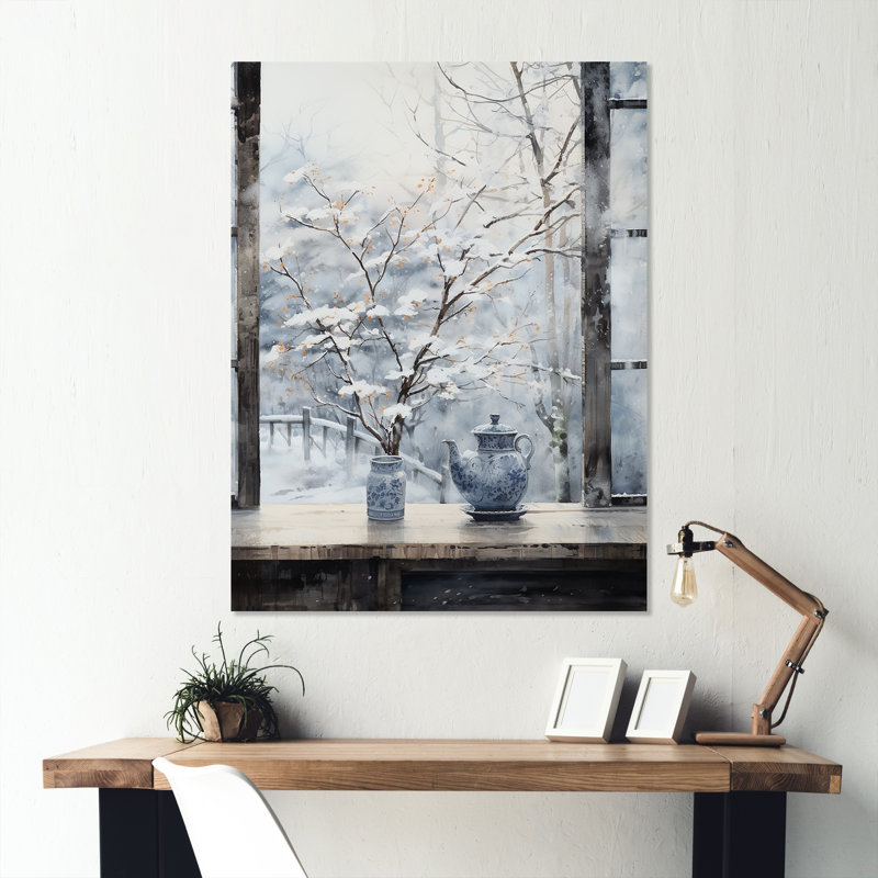 «Floral Snow Window View In Winter 3», art mural en métal au Japon, H 20 po x l 12 po x P 1 po