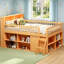 Grand lit mezzanine avec rangement, tête de lit à DEL et finition naturelle pour les chambres d'enfants modernes-1141863511