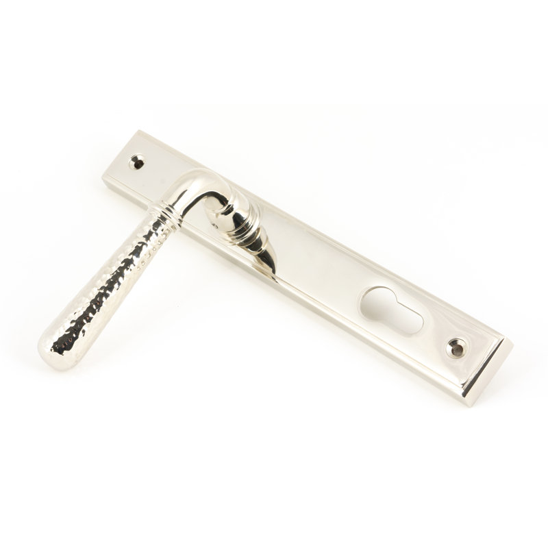 Hammered Newbury Lock Door Handle, Polished Nickel
