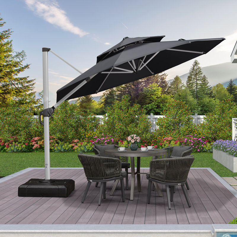 Legend Round outdoor umbrella with Base, Gray, 108" H x 156" W x 156" D