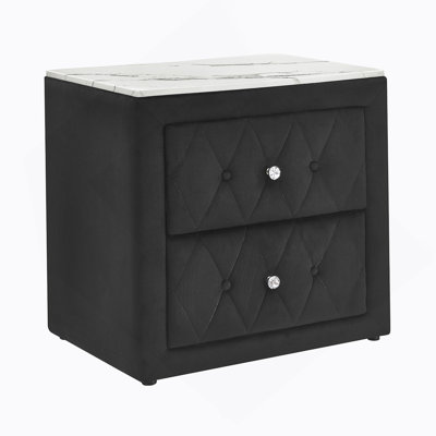 Table de chevet exquise avec revêtement et plateau en faux marbre, deux tiroirs de rangement pour l'organisation et le style de la chambre à coucher