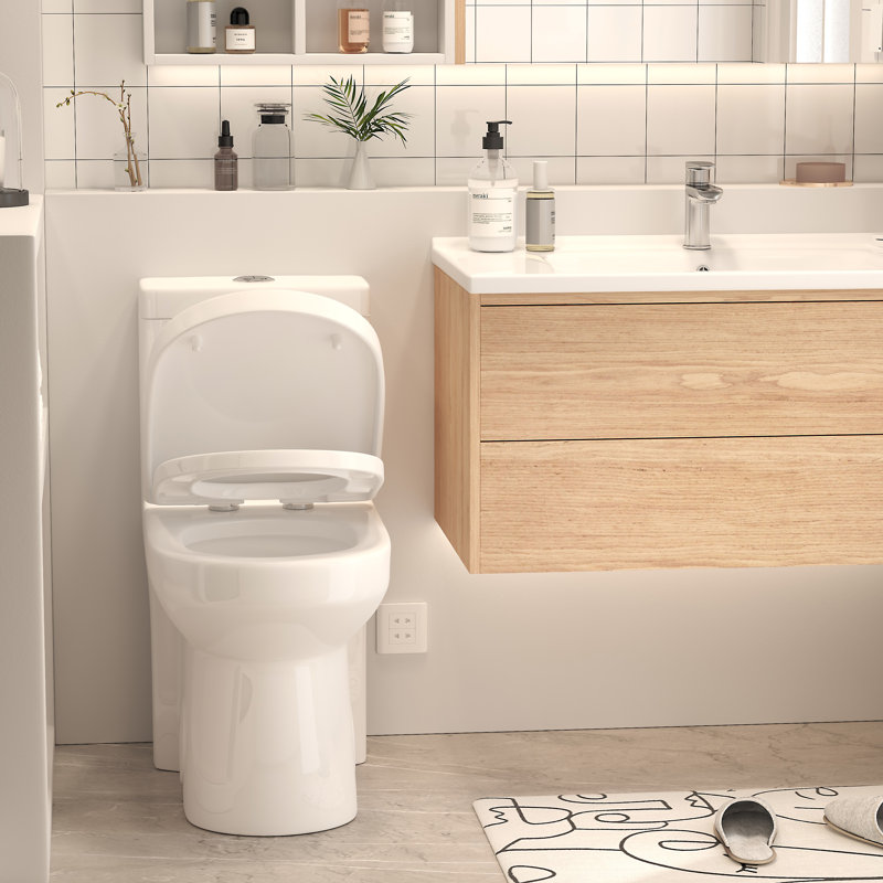 Compact Toilet 1.28 GPF Round Comfort Height Floor Mounted One-Piece Toilet
