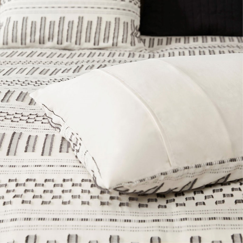 Grand ensemble d'édredon grand en jacquard de coton grand format ivoire, style campagnard avec Bartacks cachés + certification OEKO-TEX
