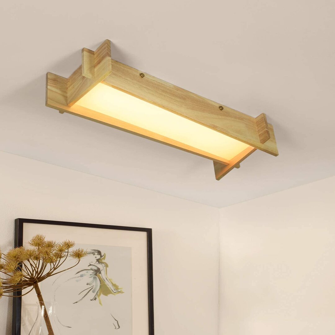 ZMH Deckenlampe LED Holz Glas 3000K Warmweiß 62cm 16W Eckige