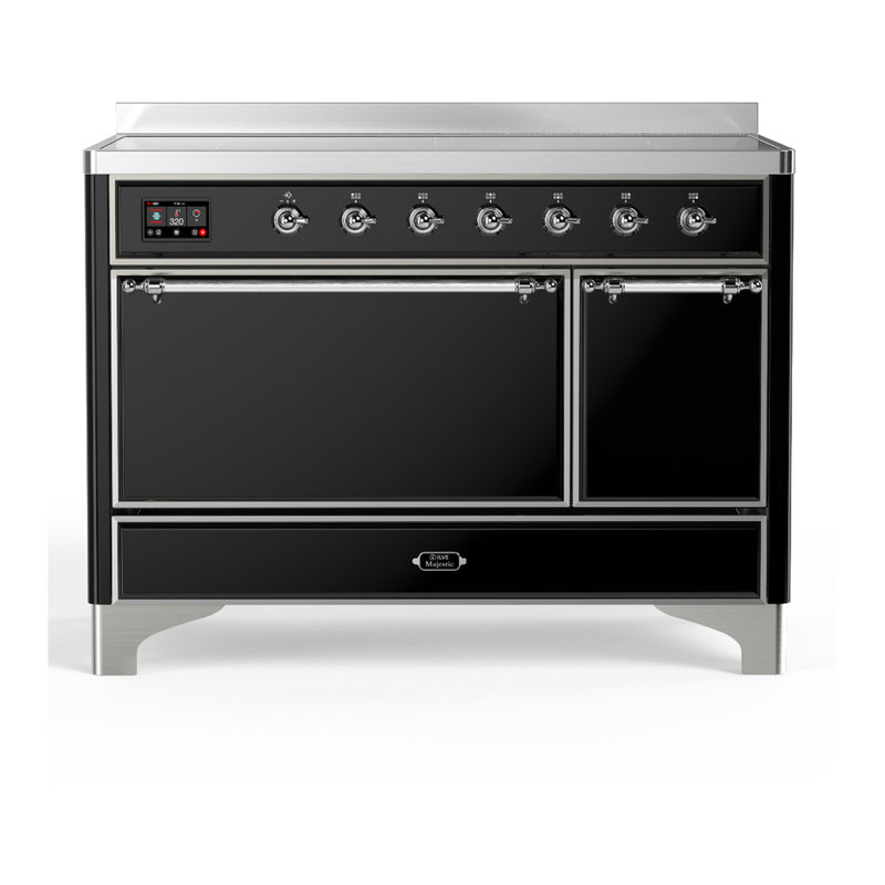 Majestic III Series 48 Inch Induction Range with 6 Induction Elements in Glossy Black (Chrome Trim), Chrome, Glossy Black