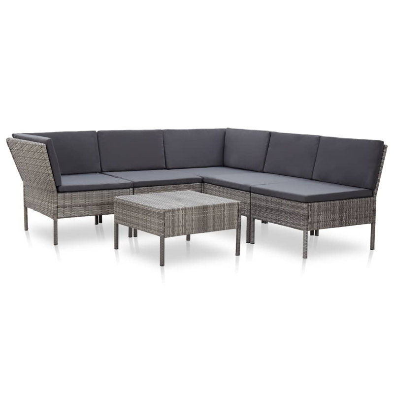 6 Piece Lounge Chair with Cushions, Gray, Beige