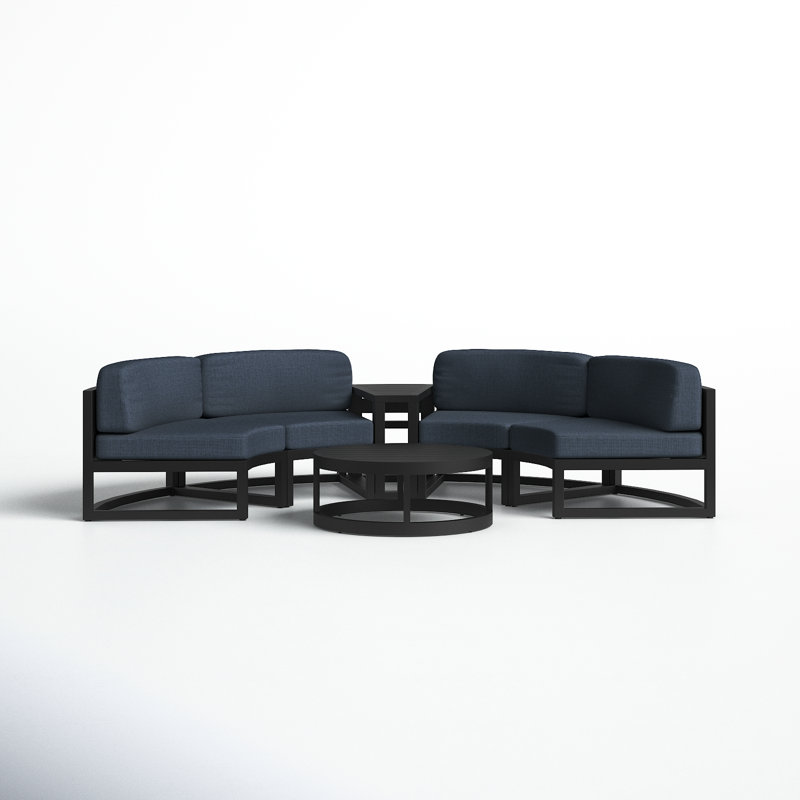 Bergeron 4 - Person Patio Conversation Set with Cushions, Spectrum Indigo Sunbrella®, Black