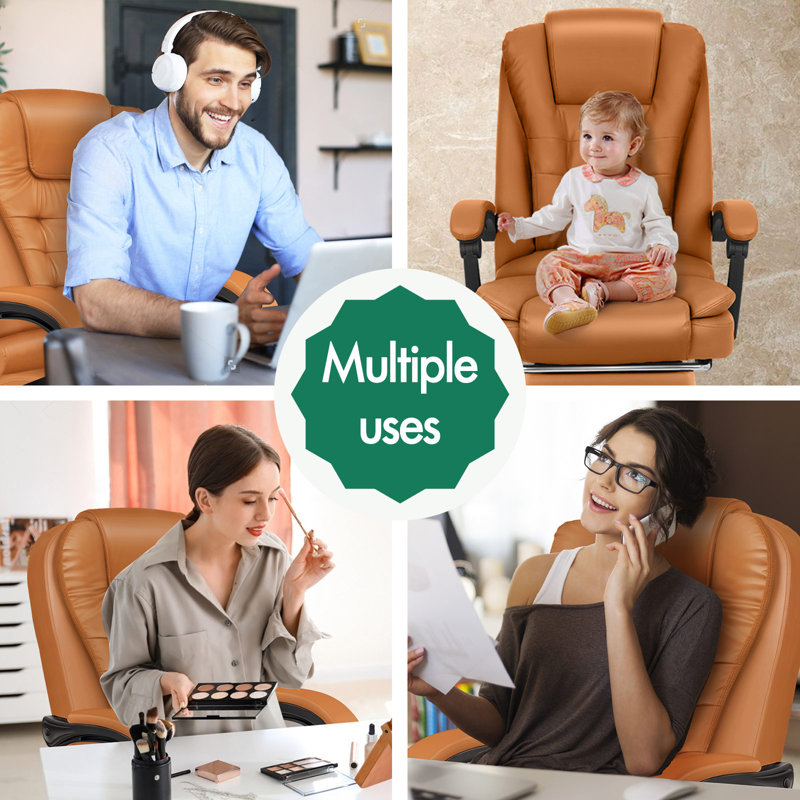 Rebrilliant Executive Chair with Headrest, Faux Leather, Brown, Brown