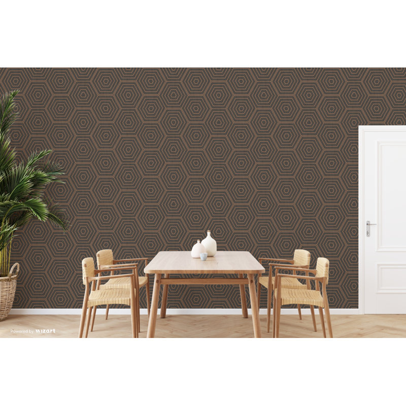 Hexagons 1m x 53cm Metallic Wallpaper Roll, Copper