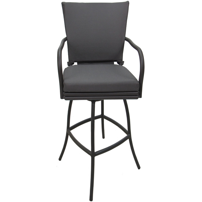 Tabouret d'extérieur en aluminium avec coussin Travisha, Gris, Gris, 30"