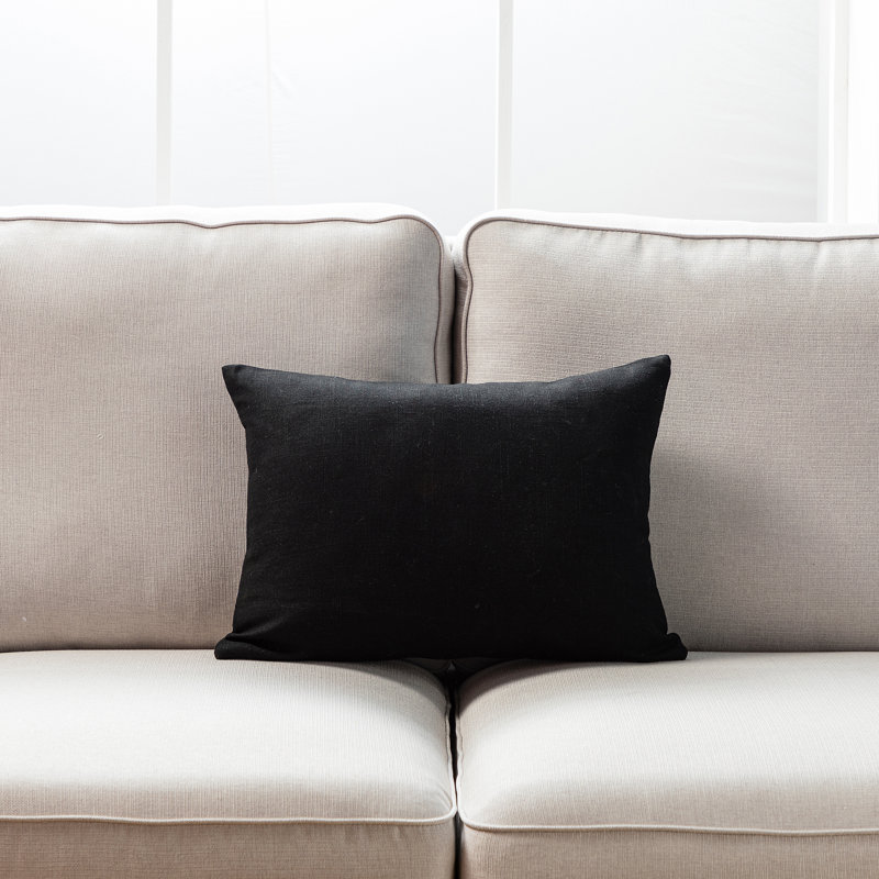 Housse de coussin rectangulaire et insert SEATTLE SOLID, Noir, Mélange de duvet