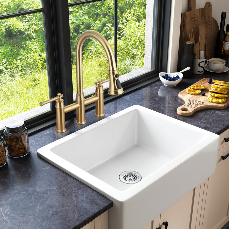 Pull Down Bridge Faucet With Accessories, Brushed Gold