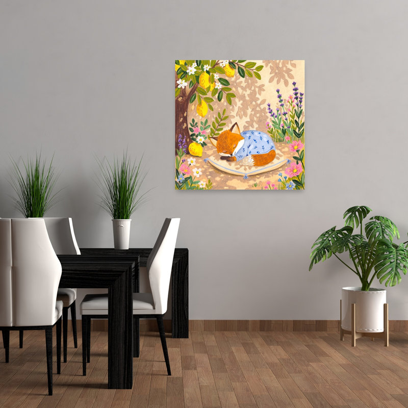 Renard paisible et fantaisiste avec un renard citronnier et des fleurs de lavande, une affiche murale printanière