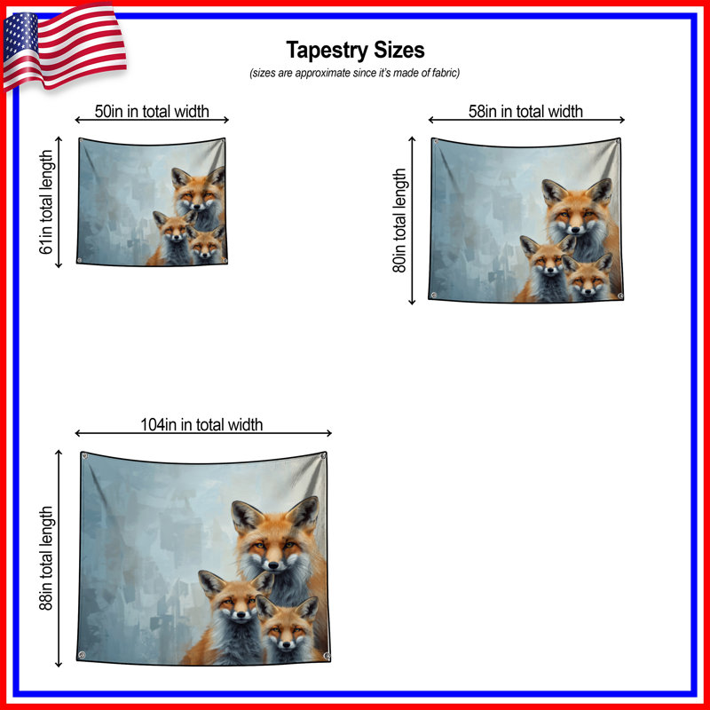 Tapisserie murale «Red Fox Family», 50in H x60in W with 4 Grommets
