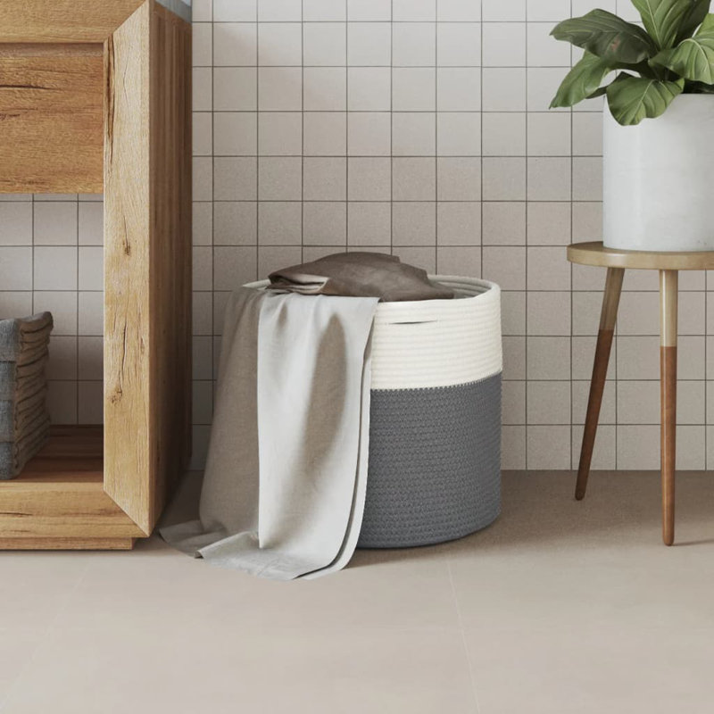 House Of Hampton Fabric Decorative Basket, Grey/White
