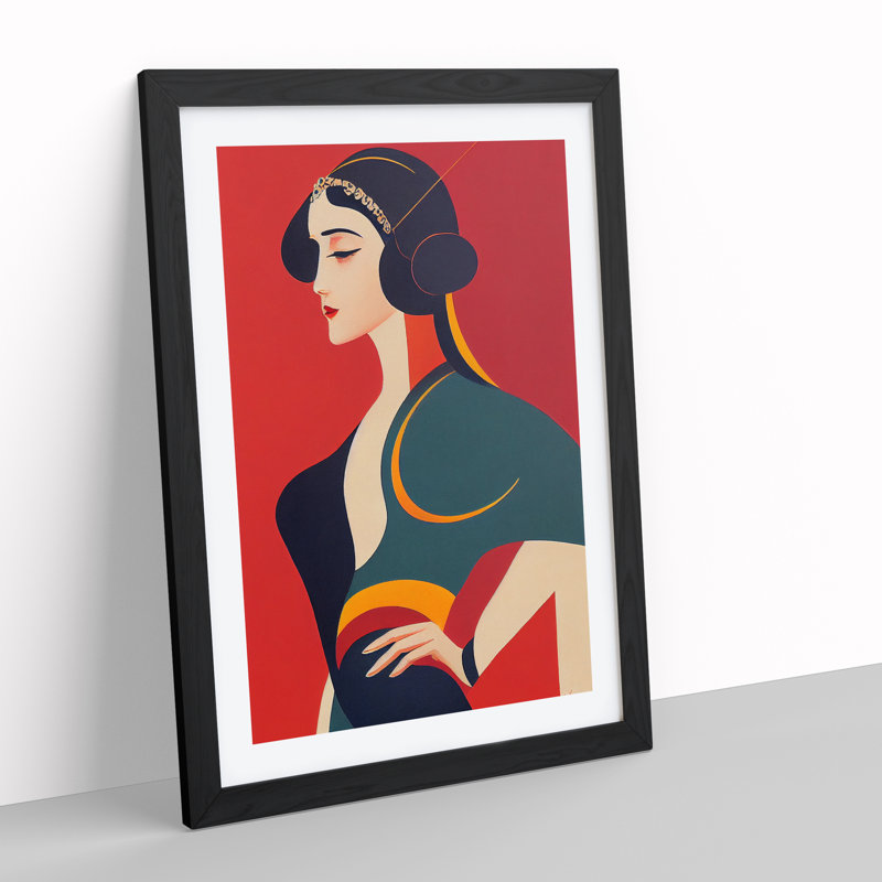 XV1022-5304X Woman Art Deco Style No.4 - Single Picture Frame Print, 64cm H x 46cm W x 2cm D, Black