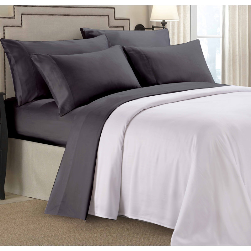 Rayon Solid Colour Sheet Set, Grey, Queen Sheet Set + Fitted Sheet + 2 Pillowcases