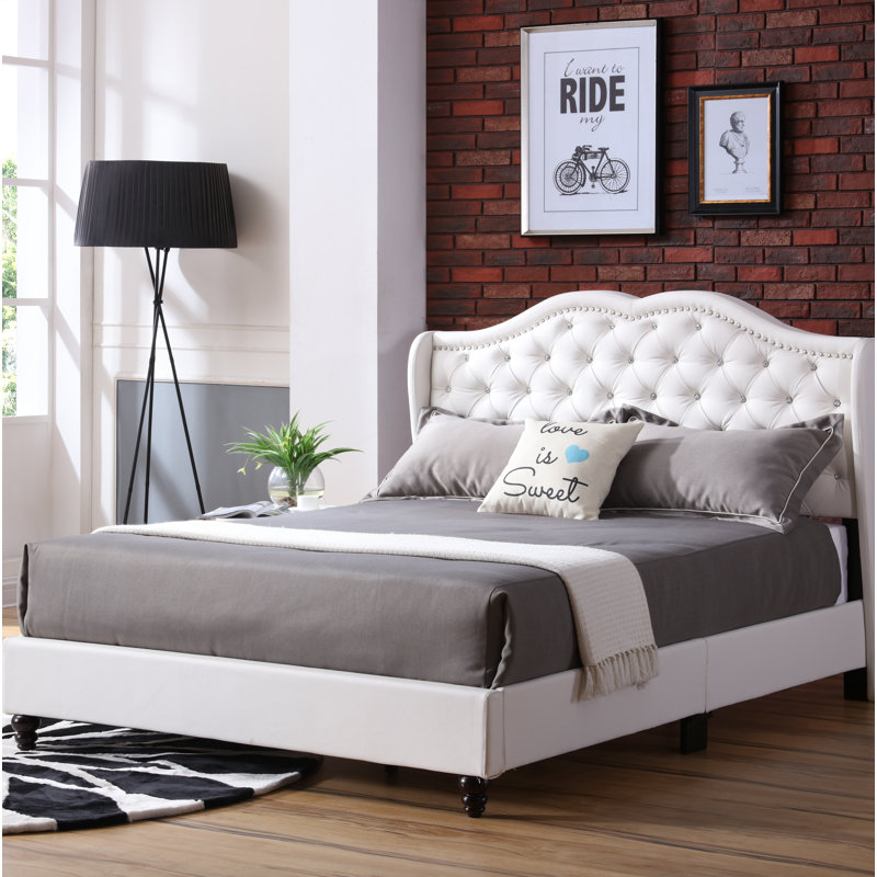 Knighton Tufted Upholstered Low Profile Storage Standard Bed, Full, White