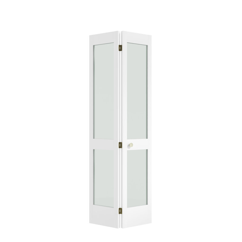 36 in. x 80 in. Frosted Glass 2-Lite Shaker Primed Solid Core White Bi-Fold Door