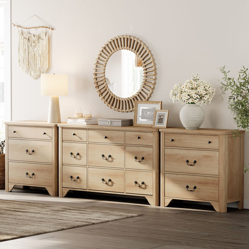 Ensemble de commode 3 pièces Haikey, Chêne