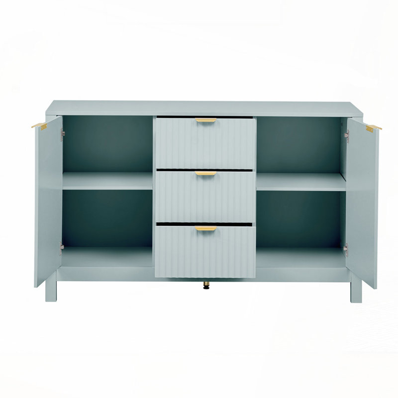 Armoire de rangement à 3 tiroirs, 2 portes, tablettes réglables, Cyan