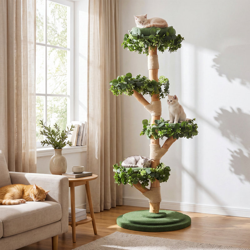Arbre à chat en bois massif, tour pour chat 59,06 po